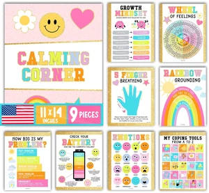 9 Calming Corner Classroom Must Haves, Coping & Feelings Poster for Kids Calm Corner Posters with Emotions Chart, School Counselor Mental Health Posters, Feelings Wheel Calming Classroom Decor 9 Calming Corner Classroom Must Haves, Coping & Feelings Poster for Kids Calm Corner Posters with Emotions Chart, School Counselor Mental Health Posters, Feelings Wheel Calming Classroom Decor