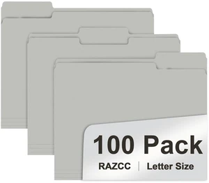 File Folder, 100 Pack 1/3 Cut Tab File Folders Letter Size, Grey, Folders with Tab, Great for Organizing and Easy File Storage File Folder, 100 Pack 1/3 Cut Tab File Folders Letter Size, Grey, Folders with Tab, Great for Organizing and Easy File Storage