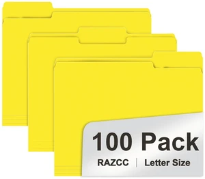 File Folders, 100-Pack, 1/3 Cut, Letter Size, Yellow, Great for Organizing and Easy File Storage File Folders, 100-Pack, 1/3 Cut, Letter Size, Yellow, Great for Organizing and Easy File Storage