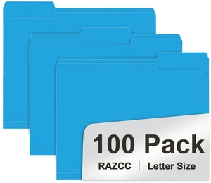 File Folder, 100 Pack 1/3 Cut Tab File Folders Letter Size, Blue, Colored Folders with Tab Great for Organizing and Easy File Storage File Folder, 100 Pack 1/3 Cut Tab File Folders Letter Size, Blue, Colored Folders with Tab Great for Organizing and Easy File Storage