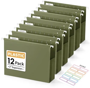 Extra Capacity Plastic Hanging File Folders, File Organizer 12 Counts Expanding File Folders Letter Size with 2" Expansion, 1/6-Cut Adjustable Tabs for File Cabinet, Drawer, Green Extra Capacity Plastic Hanging File Folders, File Organizer 12 Counts Expanding File Folders Letter Size with 2" Expansion, 1/6-Cut Adjustable Tabs for File Cabinet, Drawer, Green