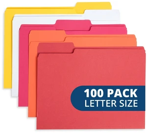 100 File Folders, Letter Size, 1/3 Cut, Warm Colors Durable 11pt, 1/3 Cut Top Tab, Warm Color Tones, for Office, School, and Home File Organization 100 File Folders, Letter Size, 1/3 Cut, Warm Colors Durable 11pt, 1/3 Cut Top Tab, Warm Color Tones, for Office, School, and Home File Organization