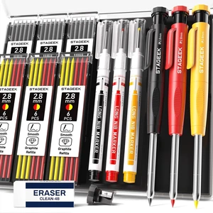 2.8mm Carpenter Pencils with Sharpener, 3-Pack, Storage Case 39 Refills, Deep Hole Long Nib Marker, Waterproof Heavy Duty Woodworking Tools for Architect Construction Electricians 2.8mm Carpenter Pencils with Sharpener, 3-Pack, Storage Case 39 Refills, Deep Hole Long Nib Marker, Waterproof Heavy Duty Woodworking Tools for Architect Construction Electricians