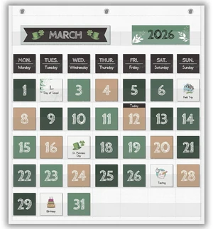 Boho Greenery Calendar Pocket Chart with 82 Cards for Kids Learning,Classroom and Home School Décor Boho Greenery Calendar Pocket Chart with 82 Cards for Kids Learning,Classroom and Home School Décor