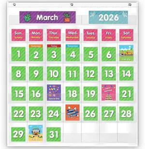 Classroom Monthly Calendar Pocket Chart with 71 Cards for Kids Learning for Home,White Classroom Monthly Calendar Pocket Chart with 71 Cards for Kids Learning for Home,White