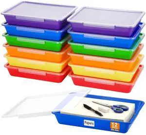 12 Pcs Classroom Paper Storage Bins with Clear Latching Lids Labels, Letter Size Stackable Flat Trays Container Paper Organizer for Teacher Back to School Office Arts Crafts (Rainbow,13x10in) 12 Pcs Classroom Paper Storage Bins with Clear Latching Lids Labels, Letter Size Stackable Flat Trays Container Paper Organizer for Teacher Back to School Office Arts Crafts (Rainbow,13x10in)