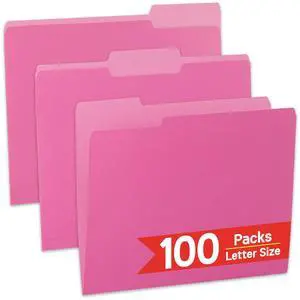 100 Packs Pink File Folder,1/3-Cut Tabs,Manilla File Folders Letter Size,8.5x11 Heavy Duty Paper File Folders for Office Filing,School Projects and Home,Organizer Documents 100 Packs Pink File Folder,1/3-Cut Tabs,Manilla File Folders Letter Size,8.5x11 Heavy Duty Paper File Folders for Office Filing,School Projects and Home,Organizer Documents