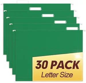 Hanging File Folders, 30 Pack Reinforced Letter Size Hanging Folders, Designed for Bulky Files, Filing Cabinet, 1/5-Cut Adjustable Tabs (Green) Hanging File Folders, 30 Pack Reinforced Letter Size Hanging Folders, Designed for Bulky Files, Filing Cabinet, 1/5-Cut Adjustable Tabs (Green)
