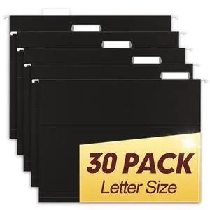 Hanging File Folders, 30 Pack Reinforced Letter Size Hanging Folders, Designed for Bulky Files, Filing Cabinet, 1/5-Cut Adjustable Tabs (Black) Hanging File Folders, 30 Pack Reinforced Letter Size Hanging Folders, Designed for Bulky Files, Filing Cabinet, 1/5-Cut Adjustable Tabs (Black)