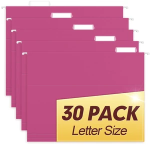 Hanging File Folders, 30 Pack Reinforced Letter Size Hanging Folders, Designed for Bulky Files, Filing Cabinet, 1/5-Cut Adjustable Tabs (Pink) Hanging File Folders, 30 Pack Reinforced Letter Size Hanging Folders, Designed for Bulky Files, Filing Cabinet, 1/5-Cut Adjustable Tabs (Pink)