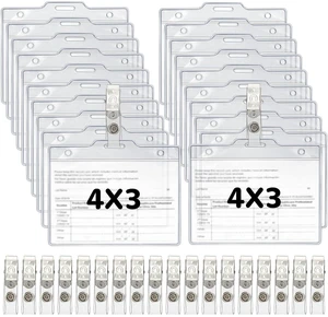 500 Set Name Tags with Clips Name Tag Holder for 4 x 3 ID Badge Clear Waterproof Vinyl Plastic Sleeve Cover, Horizontal Card Holder for Travel Office Conferences School 500 Set Name Tags with Clips Name Tag Holder for 4 x 3 ID Badge Clear Waterproof Vinyl Plastic Sleeve Cover, Horizontal Card Holder for Travel Office Conferences School