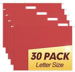 Hanging File Folders, 30 Pack Reinforced Letter Size Hanging Folders, Designed for Bulky Files, Filing Cabinet, 1/5-Cut Adjustable Tabs (Red) Hanging File Folders, 30 Pack Reinforced Letter Size Hanging Folders, Designed for Bulky Files, Filing Cabinet, 1/5-Cut Adjustable Tabs (Red)