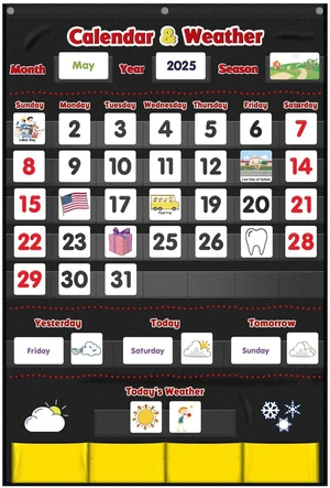 Calendar and Weather Pocket Chart, Classroom Organized Chart, 149 Pieces (Black) Calendar and Weather Pocket Chart, Classroom Organized Chart, 149 Pieces (Black)
