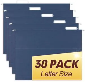 Hanging File Folders, 30 Pack Reinforced Letter Size Hanging Folders, Designed for Bulky Files, Filing Cabinet, 1/5-Cut Adjustable Tabs (Blue) Hanging File Folders, 30 Pack Reinforced Letter Size Hanging Folders, Designed for Bulky Files, Filing Cabinet, 1/5-Cut Adjustable Tabs (Blue)