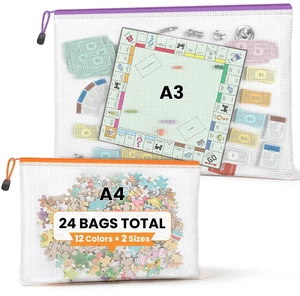 A3 A4 Mesh Zipper Storage Bags, 24 Pack 12 Colors Organizer Pouches 12pcs A3 & 12pcs A4 Bags, Large Sizes Store Artwork, Puzzles and Papers, While Labels Keep Items Sorted and Easy to Find A3 A4 Mesh Zipper Storage Bags, 24 Pack 12 Colors Organizer Pouches 12pcs A3 & 12pcs A4 Bags, Large Sizes Store Artwork, Puzzles and Papers, While Labels Keep Items Sorted and Easy to Find