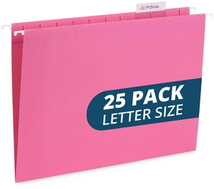 25 Hanging File Folders, Letter Size, Pink Reinforced 12pt, 1/5 Cut Tabs, Plastic Tabs and Inserts Included, for Filing Cabinet, Home, and Office Use 25 Hanging File Folders, Letter Size, Pink Reinforced 12pt, 1/5 Cut Tabs, Plastic Tabs and Inserts Included, for Filing Cabinet, Home, and Office Use