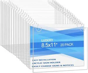 Acrylic Sign Holder 11x8.5 Horizontal, Wall Mount Document Holder, Clear Plastic Picture Frame with Tape Adhesive and Screws for Office, Home, Store, Restaurant - 20 Pack Acrylic Sign Holder 11x8.5 Horizontal, Wall Mount Document Holder, Clear Plastic Picture Frame with Tape Adhesive and Screws for Office, Home, Store, Restaurant - 20 Pack