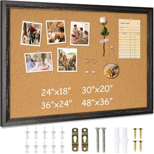 Cork Board, 24" X 18" Rustic Framed Bulletin Board, Black Decorative Pin Board, Wall Hanging Notice Board, For Office & Home Decor Memo Display, With Pins Cork Board, 24" X 18" Rustic Framed Bulletin Board, Black Decorative Pin Board, Wall Hanging Notice Board, For Office & Home Decor Memo Display, With Pins