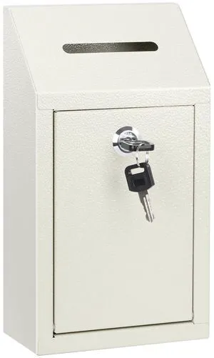 Metal Cash Box for Farm Stand, Money Drop Box with Lock & Slot Wall Mount, Self-service Payment Drop, Porch Pickup Payments, 2 Keys, Hardware Included, 10.24 x 5.7 x 2.95 In, White Metal Cash Box for Farm Stand, Money Drop Box with Lock & Slot Wall Mount, Self-service Payment Drop, Porch Pickup Payments, 2 Keys, Hardware Included, 10.24 x 5.7 x 2.95 In, White