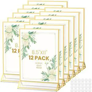 Acrylic Sign Holder 8.5X11 Double-Sided Gold Frames -12 Pcs Gold Picture Frames for Flyer Holder Menu Holder Wedding Table Number Holder Christmas Photo Frame with Glue Dots Removable Acrylic Sign Holder 8.5X11 Double-Sided Gold Frames -12 Pcs Gold Picture Frames for Flyer Holder Menu Holder Wedding Table Number Holder Christmas Photo Frame with Glue Dots Removable
