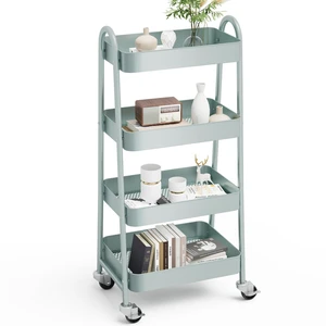 Metal 4 Tiers Rolling Storage Utility Cart with Lockable Wheels Mobile Organizer Shelf, Space-Saving, Freestanding, Bathroom, Living Room, Slim, Narrow Corner Spaces, Green Metal 4 Tiers Rolling Storage Utility Cart with Lockable Wheels Mobile Organizer Shelf, Space-Saving, Freestanding, Bathroom, Living Room, Slim, Narrow Corner Spaces, Green