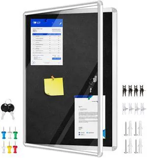 24"x18" Enclosed Bulletin Board Tamper-Proof Dispaly Case, Black Felt, Aluminium Frame, Shatter Resistant Lockable Bulletin Board, Lockable Noticeboard 24"x18" Enclosed Bulletin Board Tamper-Proof Dispaly Case, Black Felt, Aluminium Frame, Shatter Resistant Lockable Bulletin Board, Lockable Noticeboard