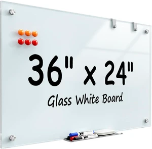 36" x 24" Glass Whiteboard Wall Mounted for Office Home Classroom Magnetic Glass Dry Erase Board, Tempered Glass, Steel Backed, Non-Porous Surface, Frameless Design, Hardware Included 36" x 24" Glass Whiteboard Wall Mounted for Office Home Classroom Magnetic Glass Dry Erase Board, Tempered Glass, Steel Backed, Non-Porous Surface, Frameless Design, Hardware Included