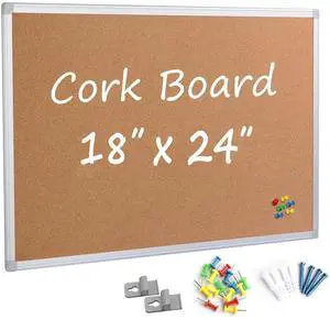 Cork Board Bulletin Board 24 x 18 Inches, Silver Aluminium Framed Corkboard, Office Board for Wall Cork, Large Wall Mounted Notice Pin Board for Home, Office and School Cork Board Bulletin Board 24 x 18 Inches, Silver Aluminium Framed Corkboard, Office Board for Wall Cork, Large Wall Mounted Notice Pin Board for Home, Office and School