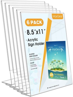Acrylic Sign Holder, 8.5 x 11 L-Shape Plastic Display Stand, 6 Pack Clear Acrylic Material, L-Shape Design for Menus, Flyers and Signs, Easy Paper Insertion, Use In Office, Home, Store Acrylic Sign Holder, 8.5 x 11 L-Shape Plastic Display Stand, 6 Pack Clear Acrylic Material, L-Shape Design for Menus, Flyers and Signs, Easy Paper Insertion, Use In Office, Home, Store