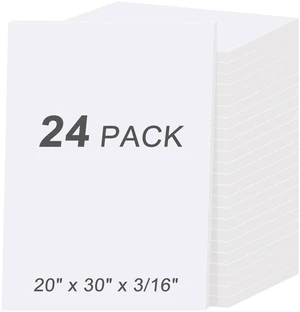 24 Pack White Foam Board 20" x 30", 3/16" (5MM) Thick Board Poster Acid-Free Foam Core, Double Sided Foamboard Sheets for Projects, Art, Craft, Presentations and Wedding Signage 24 Pack White Foam Board 20" x 30", 3/16" (5MM) Thick Board Poster Acid-Free Foam Core, Double Sided Foamboard Sheets for Projects, Art, Craft, Presentations and Wedding Signage