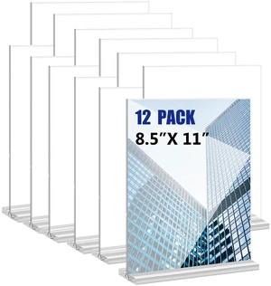 Acrylic Sign Holder 8.5x11 Inches 12 Pack T Shape Desktop Display Stand Vertical Double Sided Clear Table Menu Flyer Holder for Restaurants, Office, Shop, Wedding Acrylic Sign Holder 8.5x11 Inches 12 Pack T Shape Desktop Display Stand Vertical Double Sided Clear Table Menu Flyer Holder for Restaurants, Office, Shop, Wedding