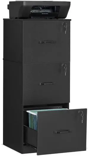 3 Drawer File Cabinet with Locks, for A4, Letter Sized Documents Filing Cabinet for Hanging File Folders, Home Office, Ink Black, Custos Collection UOFC055B16 3 Drawer File Cabinet with Locks, for A4, Letter Sized Documents Filing Cabinet for Hanging File Folders, Home Office, Ink Black, Custos Collection UOFC055B16