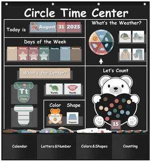 Circle Time Learning Center Pocket Chart for Classroom(Black) Printed Days of The Week with CardsLearning for Home or Kindergarten, Teacher Must Have Supplies That Fits Any School Décor Circle Time Learning Center Pocket Chart for Classroom(Black) Printed Days of The Week with CardsLearning for Home or Kindergarten, Teacher Must Have Supplies That Fits Any School Décor