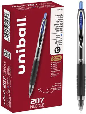 uniball 207 Needle Gel Pens, Medium Point (0.7mm), Blue, 12 Pack Needle point for accurate straight-edge lines, fraud-resistant uni Super Ink, water & fade-resistant, textured rubber grip uniball 207 Needle Gel Pens, Medium Point (0.7mm), Blue, 12 Pack Needle point for accurate straight-edge lines, fraud-resistant uni Super Ink, water & fade-resistant, textured rubber grip