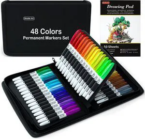 Permanent Markers, 48 Colors Fine Point, Assorted Colors with Travel Case, Ideal for Adults Coloring Doodling on Plastic, Glass, Wood and Stone, Gift for Kids Permanent Markers, 48 Colors Fine Point, Assorted Colors with Travel Case, Ideal for Adults Coloring Doodling on Plastic, Glass, Wood and Stone, Gift for Kids