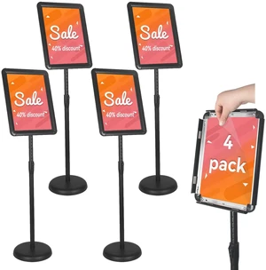 Adjustable Sign Holder Stand 4PACK Floor Sign Holder for 8.5x11 inches,Both Vertical & Horizontal View Displayed,Snap-Open Frame with Safety Corner for School Church,Black Adjustable Sign Holder Stand 4PACK Floor Sign Holder for 8.5x11 inches,Both Vertical & Horizontal View Displayed,Snap-Open Frame with Safety Corner for School Church,Black