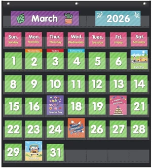 Classroom Monthly Calendar Pocket Chart with 71 Cards for Kids Learning for Home,Homeschool Supplies and Classroom Must Haves!(Black) Classroom Monthly Calendar Pocket Chart with 71 Cards for Kids Learning for Home,Homeschool Supplies and Classroom Must Haves!(Black)