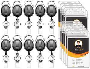 ID Badge Holder with Retractable Reel, Vertical, 10 Pack Fits 2.5x3.4" Cards, Clear Vertical Holder, 24" Retractable Badge Reel, Metal Clip & Key Ring, 10-Pack Set ID Badge Holder with Retractable Reel, Vertical, 10 Pack Fits 2.5x3.4" Cards, Clear Vertical Holder, 24" Retractable Badge Reel, Metal Clip & Key Ring, 10-Pack Set