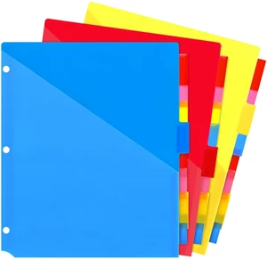 Plastic 8-Tab Dividers with Two Pockets - 3 Sets, Multicolor Dividers with Pockets for Binders, 24PCS Tab Dividers Assorted Colors Plastic 8-Tab Dividers with Two Pockets - 3 Sets, Multicolor Dividers with Pockets for Binders, 24PCS Tab Dividers Assorted Colors