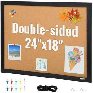 Cork Board for Walls, Double-Sided Cork 24" x 18" Bulletin Board Vision Board, Push Pin Board with Framed for Office Home and School Cork Board for Walls, Double-Sided Cork 24" x 18" Bulletin Board Vision Board, Push Pin Board with Framed for Office Home and School