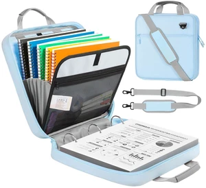 Zipper Binder, 2 Inch 3 O Ring, 5 Tab File Folders, 500 Sheets, Blue Water-repellent 900D Oxford fabric with 5 folders, 2 mesh pocket, reinforced handle and adjustable shoulder strap Zipper Binder, 2 Inch 3 O Ring, 5 Tab File Folders, 500 Sheets, Blue Water-repellent 900D Oxford fabric with 5 folders, 2 mesh pocket, reinforced handle and adjustable shoulder strap
