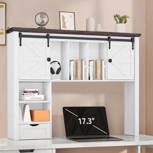 Large Desktop Bookshelf, 47.2" Desk Shelf with Sliding Barn Door Makeup Storage Rack Desktop Organizer Storage Rack with 7 Cubbies and Drawer Desk Shelf for Office, Dorm, Vanity, Home, White Large Desktop Bookshelf, 47.2" Desk Shelf with Sliding Barn Door Makeup Storage Rack Desktop Organizer Storage Rack with 7 Cubbies and Drawer Desk Shelf for Office, Dorm, Vanity, Home, White