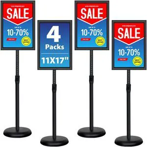 4 Pack Sign Holder Stands - 11 x17 inch Standing Sign Stand, Adjustable Poster Sign Holder Pedestal Floor Sign Stand, Aluminum Snap Open Frame for Vertical & Horizontal View Sign Stand, Black 4 Pack Sign Holder Stands - 11 x17 inch Standing Sign Stand, Adjustable Poster Sign Holder Pedestal Floor Sign Stand, Aluminum Snap Open Frame for Vertical & Horizontal View Sign Stand, Black