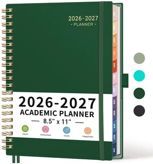 Academic Planner 2026-2027, Weekly and Monthly, A4 (8.5" x 11") July 2026 - June 2027, Calendar, Agenda, 12-Month Tabs, for Student, Teacher, School (Dark green) Academic Planner 2026-2027, Weekly and Monthly, A4 (8.5" x 11") July 2026 - June 2027, Calendar, Agenda, 12-Month Tabs, for Student, Teacher, School (Dark green)