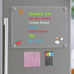 Acrylic Magnetic Whiteboard for Fridge, 16 x 12 Inch Clear Board Extra Large Writing Space, Strong Magnetic Hold, Smooth Writing and Easy Cleaning for Family Planning and Organization Acrylic Magnetic Whiteboard for Fridge, 16 x 12 Inch Clear Board Extra Large Writing Space, Strong Magnetic Hold, Smooth Writing and Easy Cleaning for Family Planning and Organization