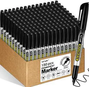 Black Permanent Markers Bulk, 150 Pack Fine Point, Waterproof Smooth 1s Quick Drying, Long-Lasting, Ideal for Office, School, Warehouse, Business, Logistics, Use on Paper Plastic Metal Cardboard Black Permanent Markers Bulk, 150 Pack Fine Point, Waterproof Smooth 1s Quick Drying, Long-Lasting, Ideal for Office, School, Warehouse, Business, Logistics, Use on Paper Plastic Metal Cardboard