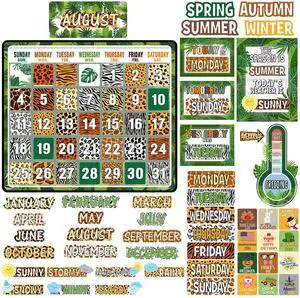 85 Pcs Calendar Bulletin Board Set Classroom Calendar Bulletin Board with Numbers Month Weather Classroom Decorations for Back to School Wall Chalkboard Decor Supplies(Jungle) 85 Pcs Calendar Bulletin Board Set Classroom Calendar Bulletin Board with Numbers Month Weather Classroom Decorations for Back to School Wall Chalkboard Decor Supplies(Jungle)