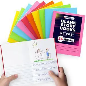 Half Blank Books for Kids to Write Stories & Illustrate Bulk 24 Pack 5.5" x 8.5" A5 Primary Journal for Grades K-2, Preschool/Kindergarten Notebook with Picture Space 24 Pages, Colored Half Blank Books for Kids to Write Stories & Illustrate Bulk 24 Pack 5.5" x 8.5" A5 Primary Journal for Grades K-2, Preschool/Kindergarten Notebook with Picture Space 24 Pages, Colored