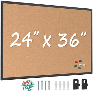 Cork Board Bulletin Board 24 x 36, Black Aluminium Framed 2 x 3 Corkboard, Office Board for Wall Cork, Large Wall Mounted Notice Pin Board with 16 Push Pins for School, Home & Office Cork Board Bulletin Board 24 x 36, Black Aluminium Framed 2 x 3 Corkboard, Office Board for Wall Cork, Large Wall Mounted Notice Pin Board with 16 Push Pins for School, Home & Office
