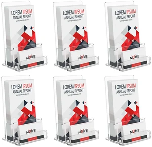 6 Packs Acrylic Brochure Holder 4, Pamphlet Flyer Display Stand 3mm thick acrylic stand combining brochure holder and business card slot, stable freestanding design for multi scenes 6 Packs Acrylic Brochure Holder 4, Pamphlet Flyer Display Stand 3mm thick acrylic stand combining brochure holder and business card slot, stable freestanding design for multi scenes